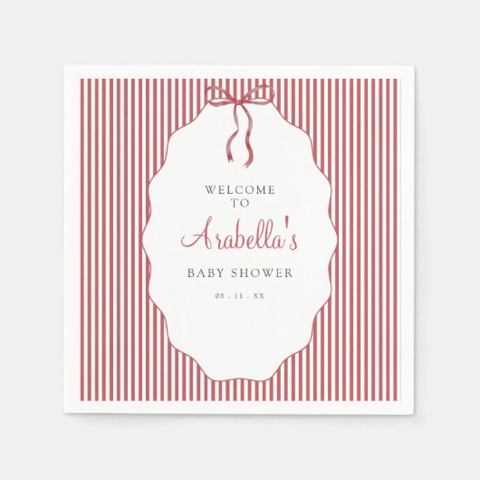Sweet Pinstriped Red Bow Baby Shower Serviette (Vorderseite)