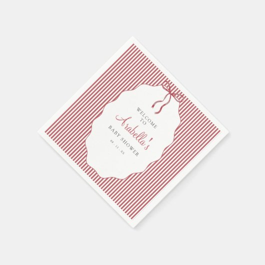 Sweet Pinstriped Red Bow Baby Shower Serviette (Ecke)