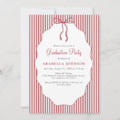 Sweet Pinstriped Red Bow Graduation Einladung (Vorderseite)