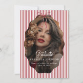 Sweet Pinstriped Red Bow Photo Graduation Ankündigung (Vorderseite)