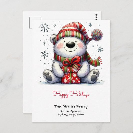 Sweet Polar Bear in einer Weihnachtsmannmütze Happ Postkarte (Vorne/Hinten)