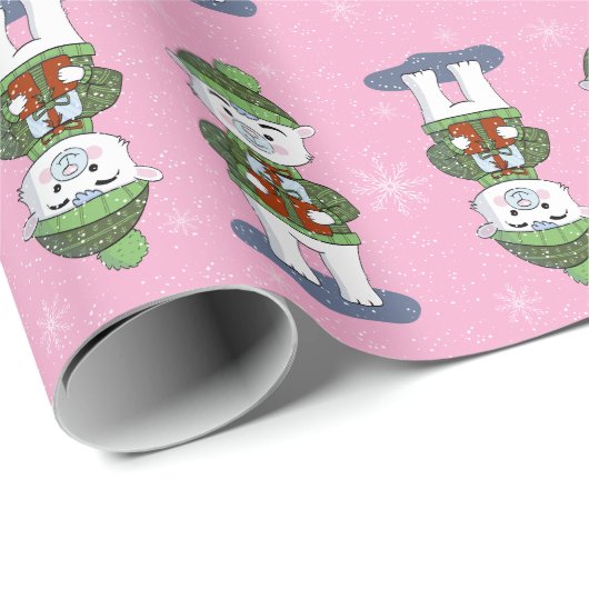 Sweet Polar Bear mit Geschenken Rosa Wrapping Pape Geschenkpapier (Rolleneckpunkt)