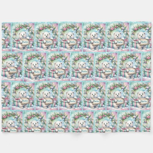 Sweet Polar Bear personalize Name Christmas Fleecedecke