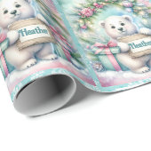 Sweet Polar Bear Personalize Name Christmas Roll Geschenkpapier (Rolleneckpunkt)
