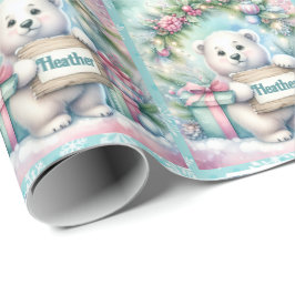 Sweet Polar Bear Personalize Name Christmas Roll Geschenkpapier