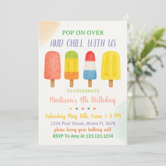 Sweet Popsicle Birthday Einladung für Kinder (Stehend Vorderseite)