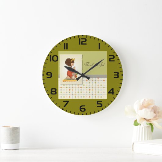 Sweet Praying Girl Thank You God Große Wanduhr (Zuhause)