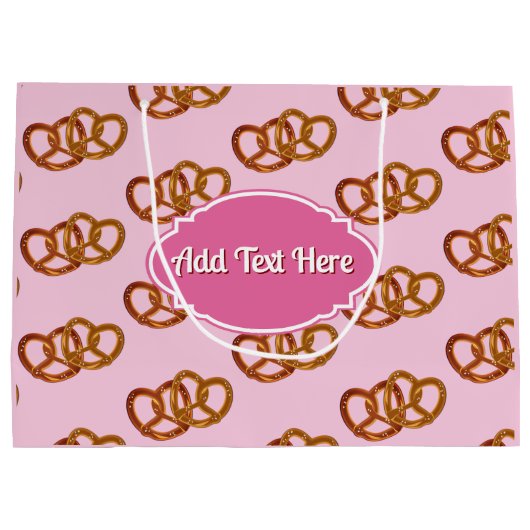 Sweet Pretzel Muster & eigener Name oder Gruß pink Große Geschenktüte (Rückseite)