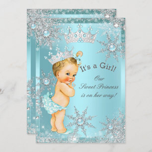 Sweet Princess Girl Baby Dusche Aquamarin Blonde Einladung