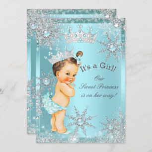 Sweet Princess Girl Baby Dusche Aquamarin Brünett Einladung