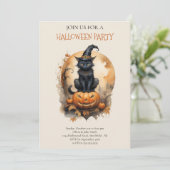Sweet Pumpkin Black Cat Halloween-Party Einladung (Stehend Vorderseite)