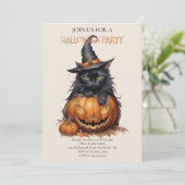 Sweet Pumpkin Black Cat Halloween-Party Einladung (Stehend Vorderseite)