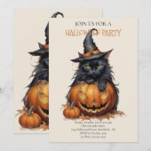 Sweet Pumpkin Black Cat Halloween-Party Einladung (Vorne/Hinten)