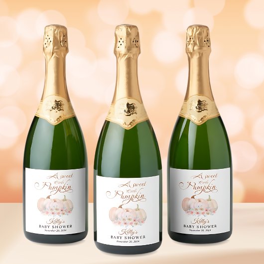 Sweet Pumpkin Floral Baby Dusche Schaumweinetikett
