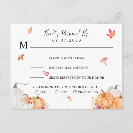 Sweet Pumpkin Wedding RSVP Card Einladungspostkarte (Vorderseite)