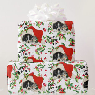 Sweet Puppy & Kitten Personalize Name Christmas Geschenkpapier
