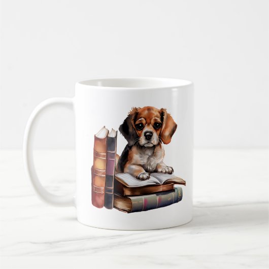 Sweet Puppy mit Büchern und Brillen Kaffeetasse (Links)