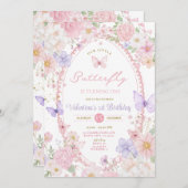 Sweet Purple Pink Our Little Butterfly Birthday Einladung (Vorne/Hinten)