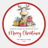 Sweet quirky reindeer fun holiday sticker label (Vorderseite)