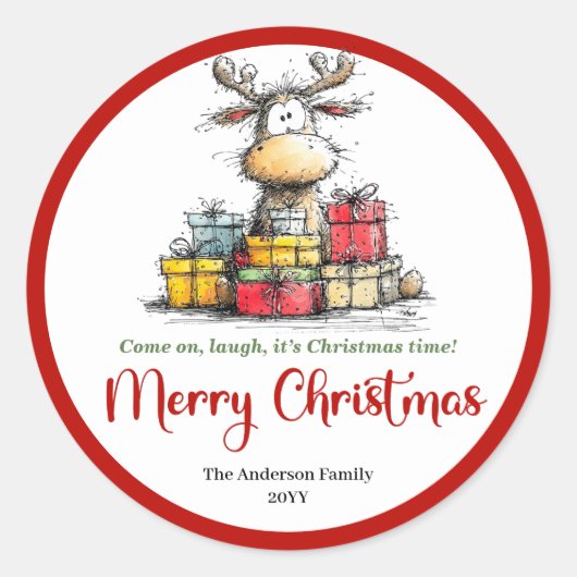 Sweet quirky reindeer fun holiday sticker label (Vorderseite)