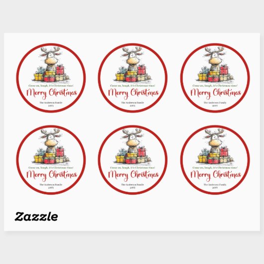 Sweet quirky reindeer fun holiday sticker label (Blatt)