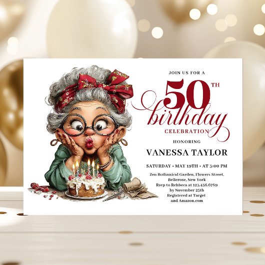 Sweet Quirky Woman 50th Birthday Whimsical Humor Einladung