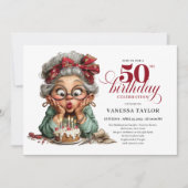 Sweet Quirky Woman 50th Birthday Whimsical Humor Einladung (Vorderseite)
