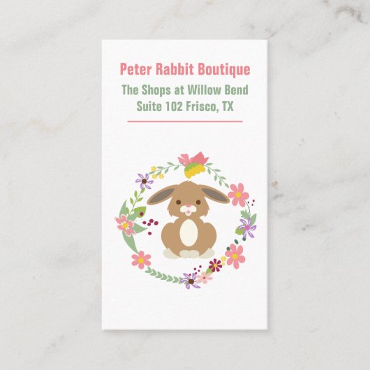 Sweet Rabbit and Floral Wreath Visitenkarte (Vorderseite)