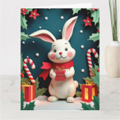 Sweet Rabbit mit Geschenk im Winter Weihnachtszene Karte (Vorderseite)