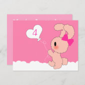Sweet Rabbit Niedlich 4. Geburtstag Einladung (Vorne/Hinten)