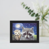 Sweet Raccoon and Owl Art Postkarte (Stehend Vorderseite)