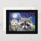 Sweet Raccoon and Owl Art Postkarte (Vorne/Hinten)