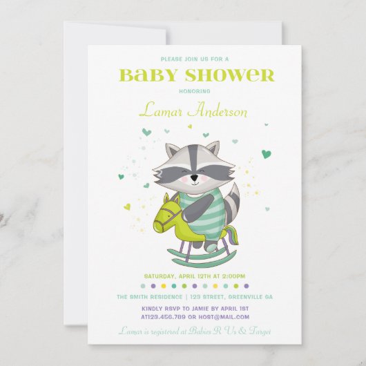 Sweet Raccoon Baby Dusche Einladung (Vorderseite)
