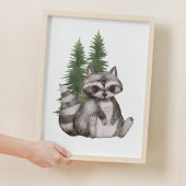 Sweet Raccoon Pine Tree Woodland Kinderzimmer Deco Poster