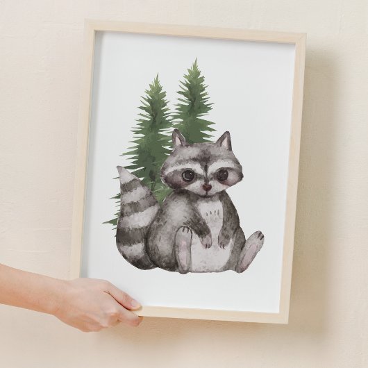 Sweet Raccoon Pine Tree Woodland Kinderzimmer Deco Poster