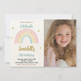 Sweet Rainbow Birthday Einladung mit Foto
