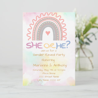 Sweet Rainbow Gender Reveal Party Einladung
