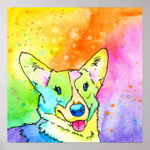 Sweet Rainbow Watercolor Corgi Poster