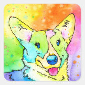 Sweet Rainbow Watercolor Corgi Quadratischer Aufkleber (Vorderseite)