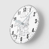 Sweet Rainy Day Clock - Mother & Child Gift Runde Wanduhr (Winkel)