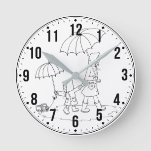Sweet Rainy Day Clock - Mother & Child Gift Runde Wanduhr