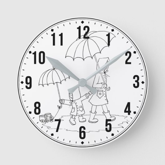 Sweet Rainy Day Clock - Mother & Child Gift Runde Wanduhr (Vorderseite)