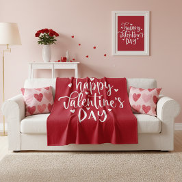 Sweet Red and White Happy Valentine's Day Fleecedecke