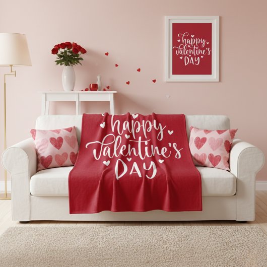 Sweet Red and White Happy Valentine's Day  Fleecedecke