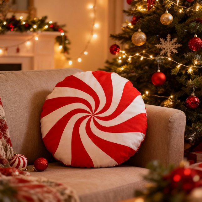 Sweet Red and White Peppermint Candy Swirl Rundes Kissen (Von Creator hochgeladen)