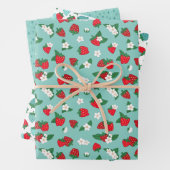 Sweet Red Blue Strawberries White Blume Muster Geschenkpapier Set (Beispiel)