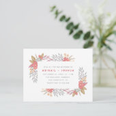 Sweet Red Blume & Foliage Frame Wedding Einladungspostkarte (Stehend Vorderseite)