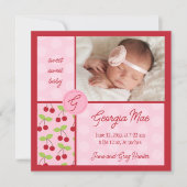 Sweet Red Cherry Baby Girl Geburtsankündigung Ankündigung (Vorderseite)