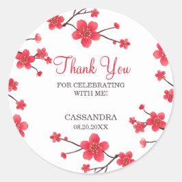 Sweet Red Cherry Blossom Sakura Floral Geburtstag Runder Aufkleber