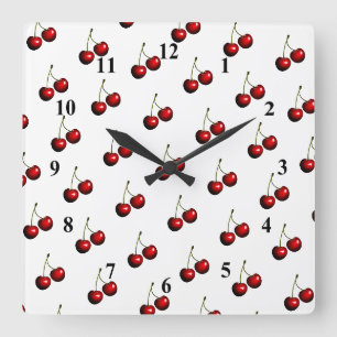 Sweet Red Cherry EWall Clock - Your Colors Quadratische Wanduhr